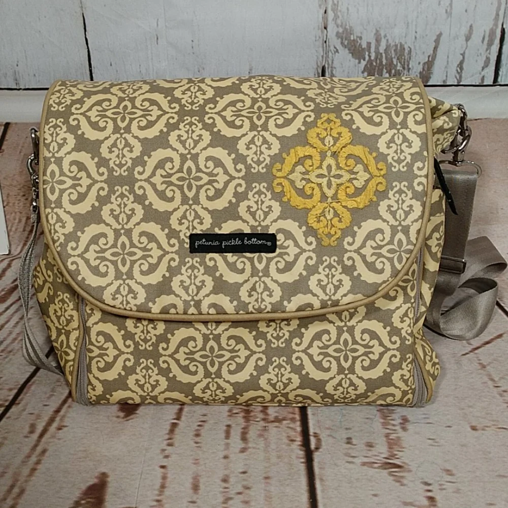 Petunia Pickle Bottom Beige and Yellow Baby Bag